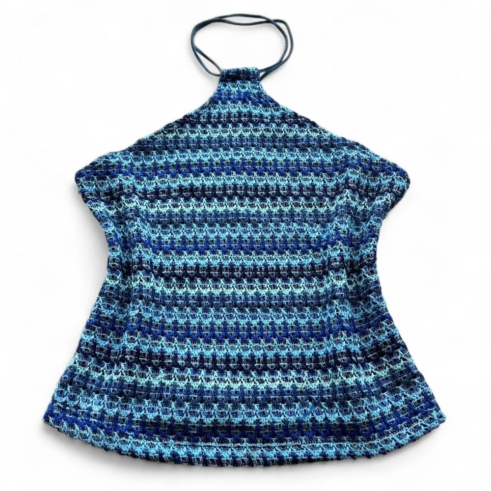 Vintage Y2K Blue Allure New York Striped Knit Boho Halter Top M/L